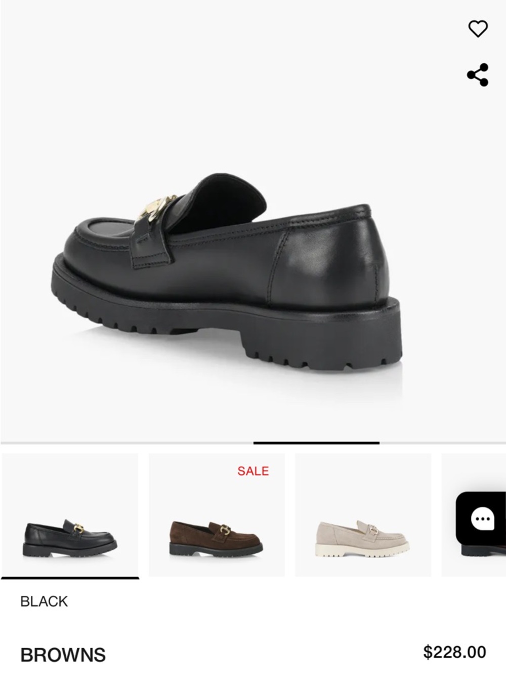 Black Leather Lug Sole Loafer with Gold Bit Accent - Picture 2 of 10
